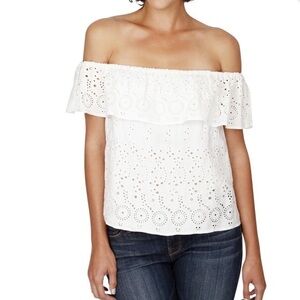 UEC LUCKY BRAND BRIGHT WHITE off shoulder Eyelet Blouse SZ XS